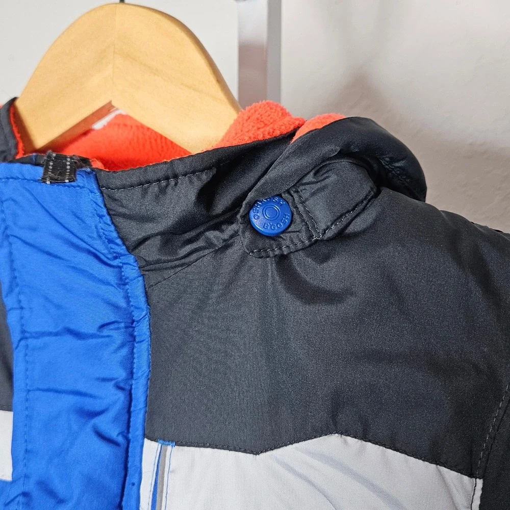 OshKosh B'gosh Boys Blue Black Colorblock Fleece Lined Hooded Puffer Jacket L 7